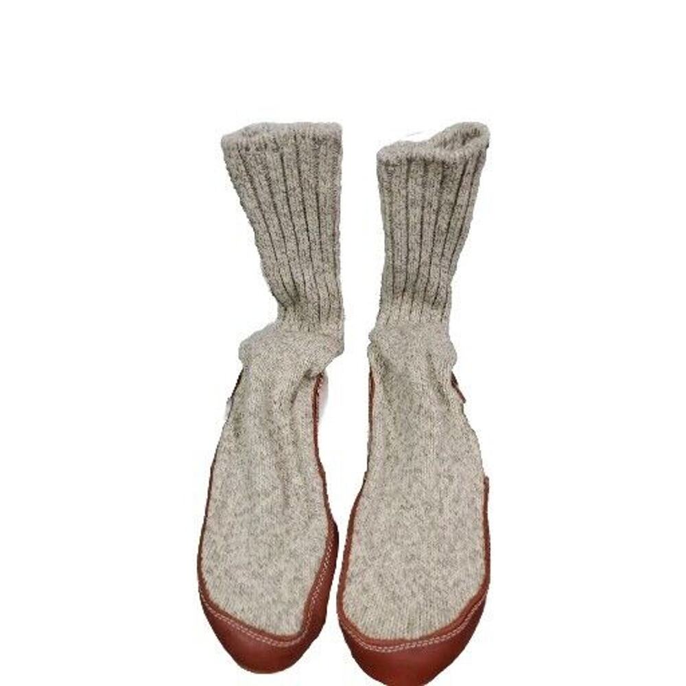 Acorn Men 7.5-8.5 Women 9-10 Brown Leather Wool Sock Tall Slippers Comfy Cozy